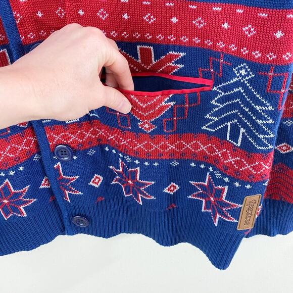 Tipsy Elves Navy & Red Fair Isle Christmas Cardigan Sweater Men's Size Large EUC - Picture 2 of 7